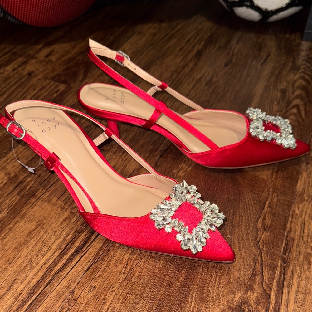 A New Day Red Embellished Satin Heels